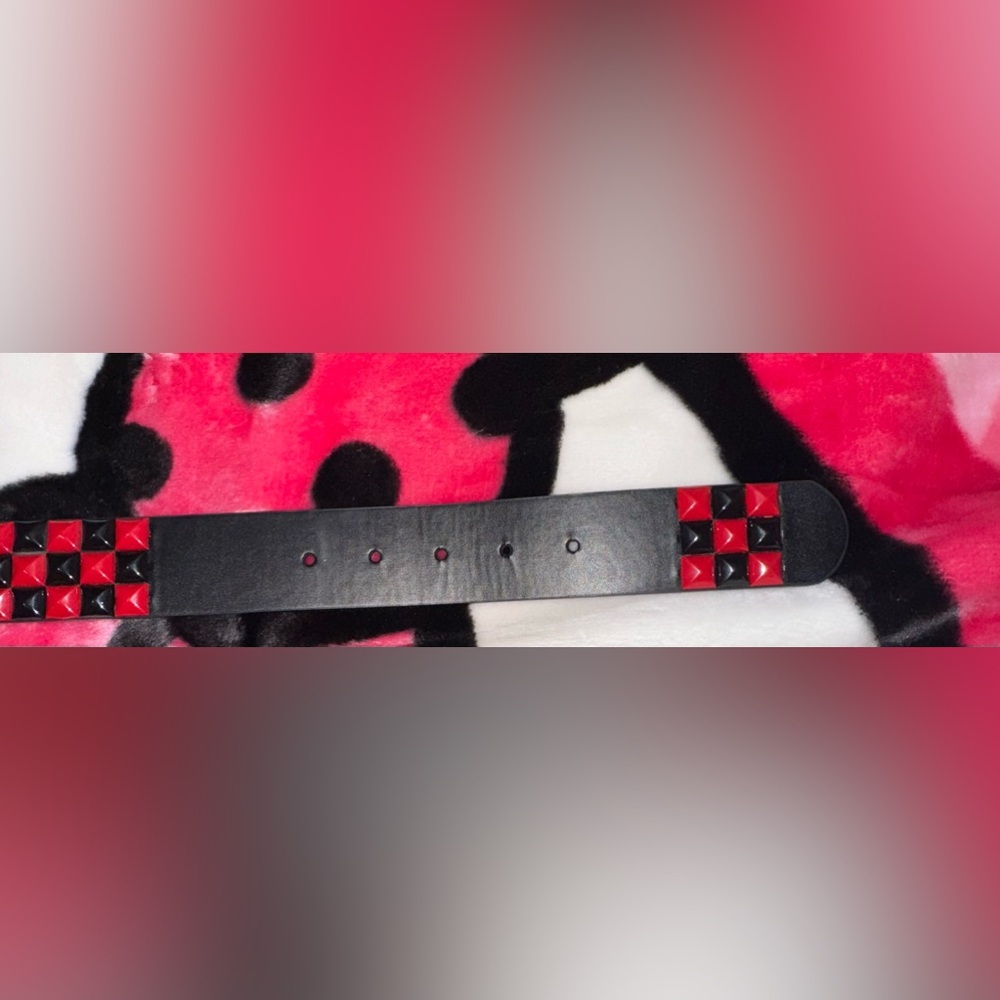 Red & Black Three Row Pyramid Stud Belt